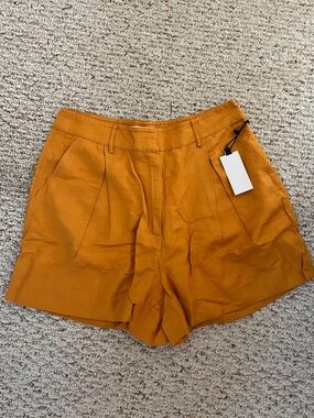 NWT! Astr High-Waist Pleated Shorts in Mustard Orange